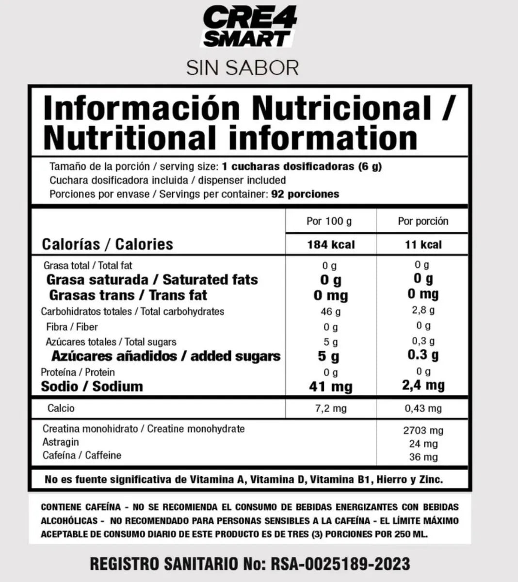 CREATINA SIN SABOR CRE4 SMART 92 SERV
